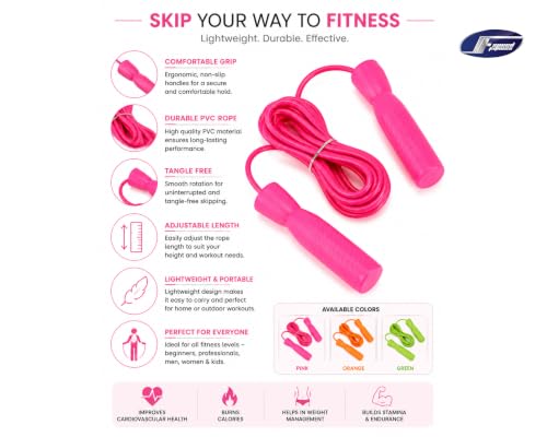 Image of Adjustable Skipping Rope for Men, Women & Kids | PVC Speed Jump Rope with Anti-Slip Handles | Lightweight Cardio Rope for Fitness, Weight Loss, Boxing & Home Workout