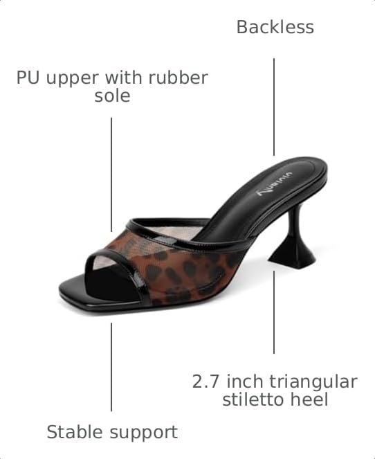 Image of vivianly Womens Square Open Heels Sandals Slip on Heeled Slides Mules for Party Daily Wear