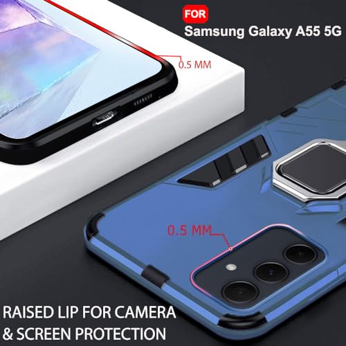 Image of TheGiftKart Tough Armor Bumper Back Cover Case for Samsung Galaxy A55 5G | Ring Holder & Kickstand in-Built | 360 Degree Protection Case Cover for Samsung A55 (PC & TPU, Greyish Blue)