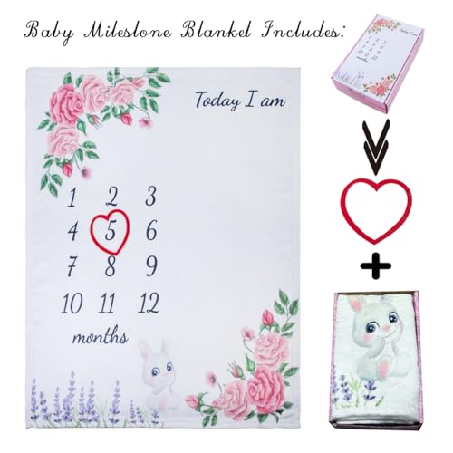 Image of vmaisi Baby Milestone Blanket Gifts for Girl - Newborn Monthly Year Infant Growth Blankets Nursery Swaddling Blankets (Flowers, Single Printed)