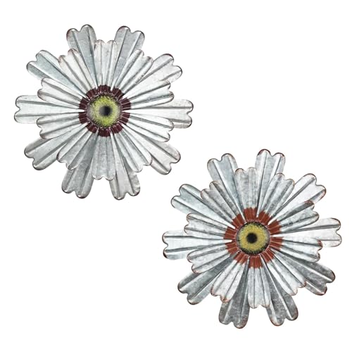 hogardeck Metal Flower Farmhouse Wall Decor 2 PCS 11 Hanging Galvanized Farmhouse Decor for Indoor Outdoor Boho Rustic Wall Decor for Bathroom Living Room Kitchen Bedroom Porch Garden Yard Backyard
