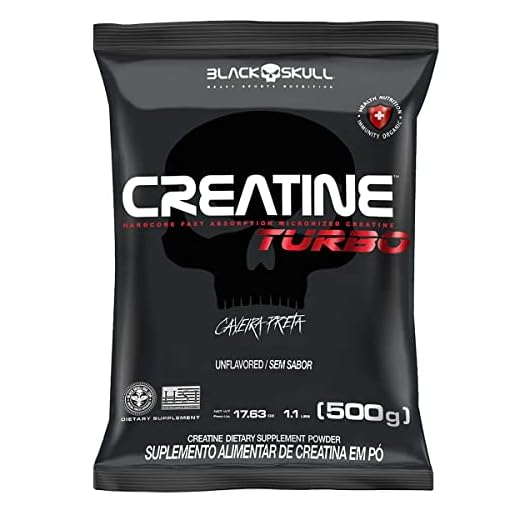 Creatina Turbo 500g Black Skull | Creatina com Máxima Absorção | Suplemento em Pó Refil (1 Refil de 500g)