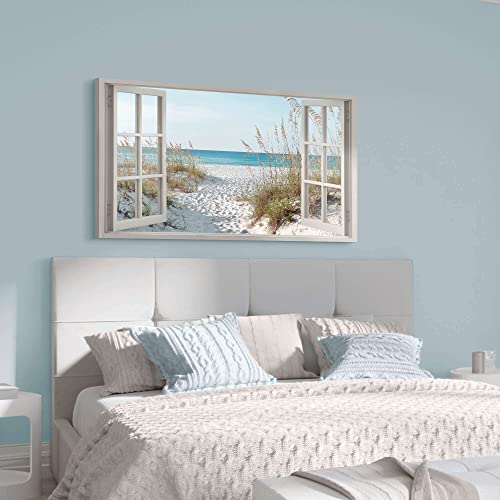 The Stream Design Window Beach Wall Art Prints: Modern Large Tropical Coastal Landscape Canvas Bedroom Blue Ocean Picture Relaxing Living Room Sea Scene Painting Horizontal Summer Seascape Artwork Decor thumb #4
