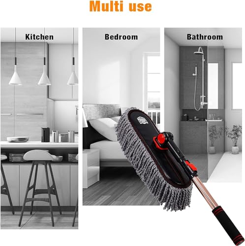 Image of Exterior Car Duster & Brush Kit - Washable Microfiber | Extendable auto mop sweeps pollen scratch-free. Combo with inside detailing tools. Reusable for SUV, truck, RV & home use.