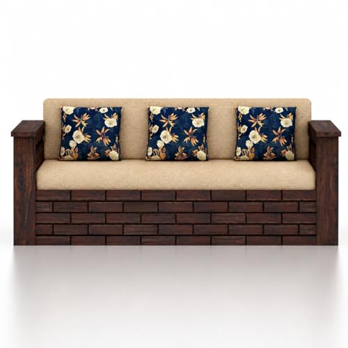 Image of Ganpati Arts Solid Sheesham Wood 3 Seater Italian Sofa Cum Bed with Side Pocket for Living Room Bedroom Wooden Bedroom Furniture for Home 1 Year Warranty (Walnut Finish)