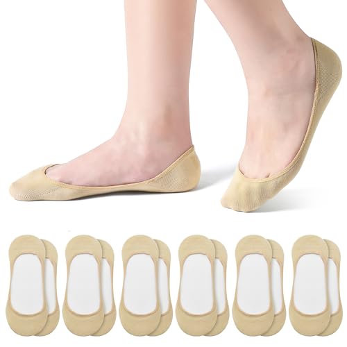 Image of RYI 6 Pairs Cotton Ultra No Show Socks Womens - Non Slip, Loafer Socks For Flats