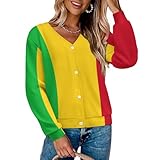Jerséis Cárdigans Y Sudaderas De Mujer De Invierno con Malí Bandera Nacional Cárdigan De Manga Larga, Suéter con Cuello En V Holgado para Mujer Y Tallas Grandes