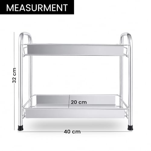 Image of Zepdos Stainless Steel 2-Tier Kitchen Rack and Organizer Spice Rack for Kitchen Container Organizer Counter top Pantry Stand, Spices Jar Holder Cup Glass, Dish Rack (2 Tier Rack Silver)