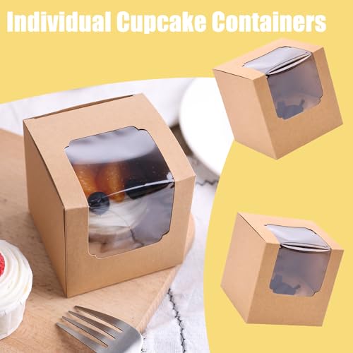 VGOODALL 20PCS Cupcake Boxes, 3.5\"x3.5\"x3.5\" Individual Cupcake Containers Pre-Assembled Containers with Window and Inserts for Wedding Baby Shower Birthday Party Supplies - Thumbnail 3
