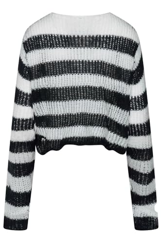 Ro Rox Pull Ryette en Tricot Gothique surdimensionné Effet Vieilli, Noir et Blanc, L-XL – vue 4