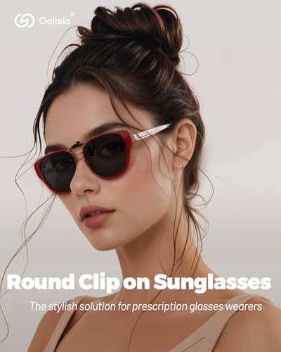 Image of Goiteia Oversized Polarized Clip on Sunglasses over Prescription Glasses for Women Men-Round Frame,UV400Protection