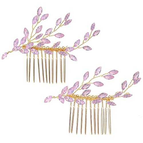 Sppry Wedding Rhinestone Hair Combs (Set Of 2 Pcs) - Opal Crystal Hair Accessory For Bridal Women (Pink) #TOP4