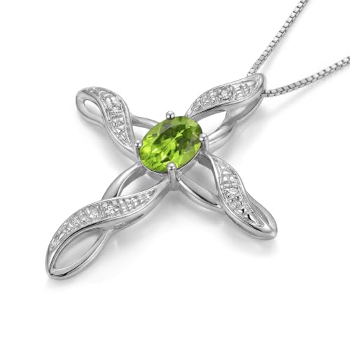 Rylos Cross Color Stone Necklace Peridot & Diamond Pendant Necklace - August Birthstone*