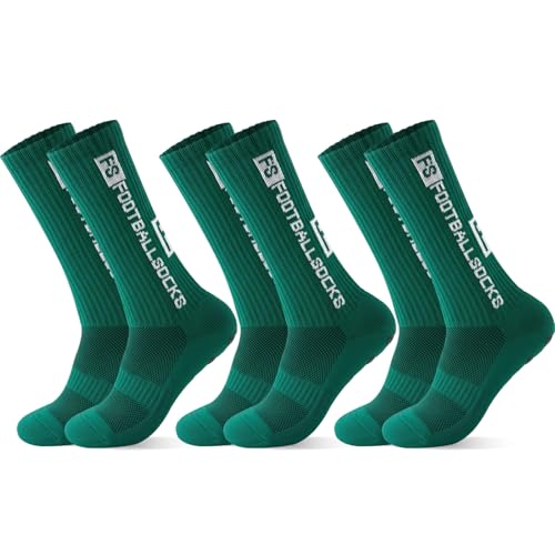 Betrynidil 3 Paar Fußball Socken Anti-Rutsch Stoppsocken, Sportsocken für Herren & Damen, Grip Socken für Fußball, Basketball, Laufen, Fitness (Größe 39-46) (Grün)