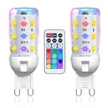 Lamptobe Dimmable G9 LED Bulbs 2W, G9 LED Colour Changing Light Bulb with Remote Control, 12 RGB + Warm White 3000K + Cool White 6000K, 3 Modes, Suitable for Decoration, Party, Bar, 2-Pack