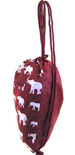 Burgundy Elephant Print Gym Sport Drawstring Bag Backpack Purse #TOP2