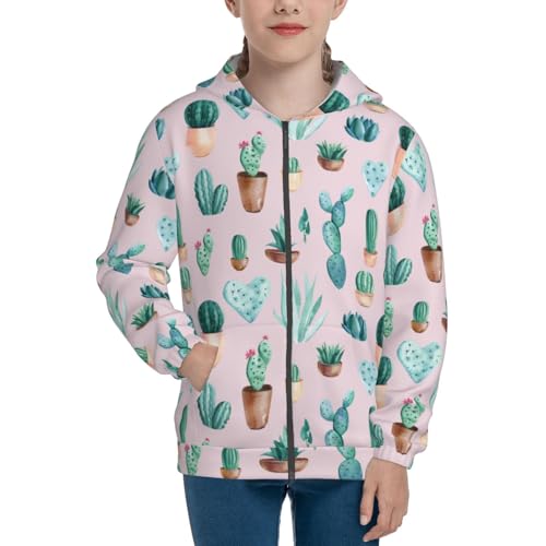 Green Cacti and Succulents Kid Hoodies Boys Zip Up Sweatshirts Girls Pullover with Pocket3