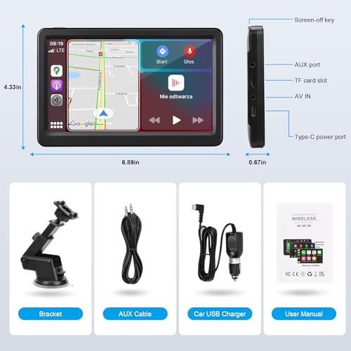 Wireless Carplay Screen for Car, 7" HD Touch Screen Portable Car Stereo for Carplay & Android Auto, Pantalla para Carros with Bluetooth, AUX, FM Transmitter, Voice Control by KUONOONER - Image 6