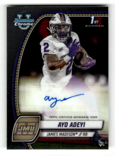 2024 Bowman University Chrome Prospect Autograph #PA-AAD Ayo Adeyi RC AUTO James Madison Dukes Football Trading Card