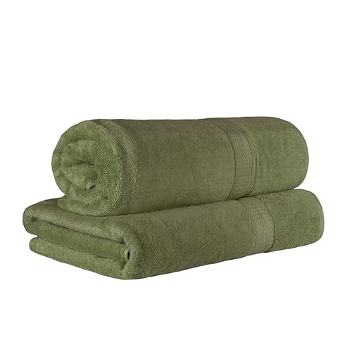 SUPERIOR Egyptian Cotton Pile Bath Sheet Set of 2, Ultra Soft Luxury Towels, Thick Plush Essentials, Absorbent Heavyweight, Guest Bath, Hotel, Spa, Home Bathroom, Shower Basics, Forest Green
