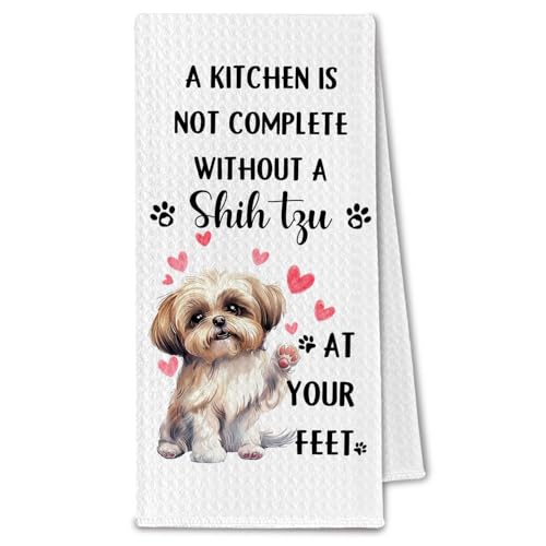 ChissNook Shih tzu Dog Kitchen Towels, A Kitchen is Not Complete Without A Shih tzu Gifts for Women Dish Towels, Dog Lover Mom Owner Gifts Decorative Hand Towel, 16x24 Inch
