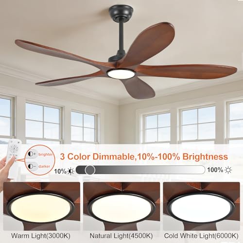 BOJUE 52 Inch Wood Ceiling Fans with Lights and Remote Control, Outdoor Modern Black Ceiling Fan with Light for Patio Office, 5 Blades, Dimmable LED Light, Reversible DC Motor, Memory Function by BOJUE - Used condition - Image 3