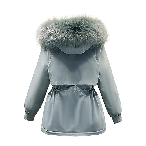 Women's Winter Thicken Puffer Coat Drawstring Elastic Waist Warm Fleece Lined Pockets Parka Jacket with Faux Fur Hood3
