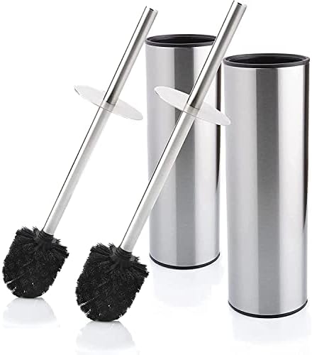 Bamodi Toilet Brush and Holder - 2 Free Standing Stainless Steel Toilet Brushes - Closed Hideaway Design Loo Brush Silver