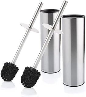Bamodi Toilet Brush and Holder - 2 Free Standing Stainless Steel Toilet Brushes - Closed Hideaway Design Loo Brush Silver