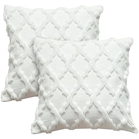 Aeuihmebg 2 Pack Plush Short Velvet Cushion Covers 45 x 45cm Square Home Decorative Throw Pillow Cases for Car Couch Sofa Bedroom Living Room 18x 18 inch, White Cover