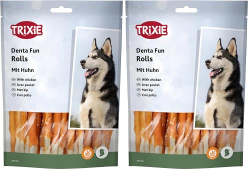 TRIXIE glutenfreie Hühnchen Kaurolle Denta Fun Chicken Chewing Rolls, 12 cm, 30 St./240 g - 31378 (Packung mit 2)