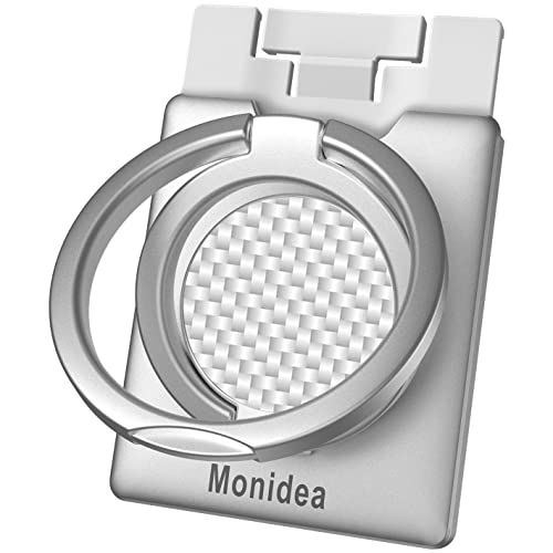 Phone Ring Holder, Monidea Phone Grip Finger Kickstand Wireless Charging Friendly, 360°Rotation Phone Ring Grip Stand Work With Magnetic Car Mount For Iphone Samsung Ipad & More-Silver Carbonite Weave #TOP2