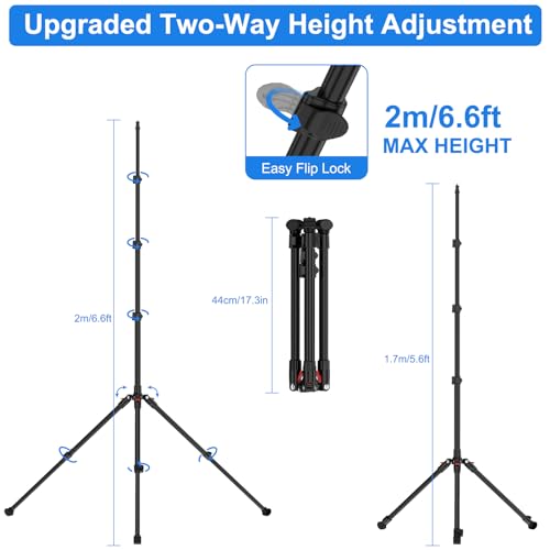 Image of Anautin Extendable Light Stand Photography, 6.6ft /2m Light Tripod Stand for Travel, 13lb /6kg Heavy Duty Studio Lighting Stand for Continue Output Lighting, Flash, Strobe, Webcams, Camera, Softbox