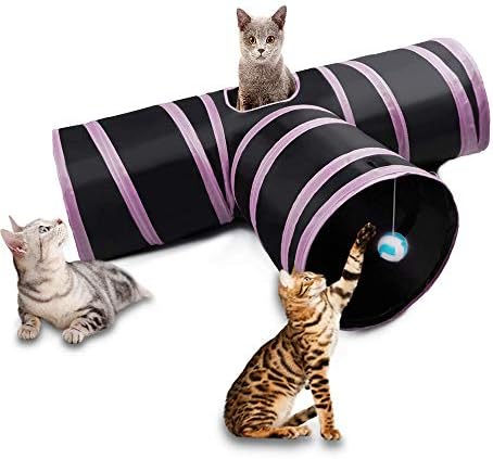 Cat Tunnel Toy - Pet Puppy Tube Play Toy With Peep Hole Collapsible 3-way Interactive Wand and Ball Activity Foldable Tunnel Toy for Kitten, Rabbits, Hamster,Small Dogs