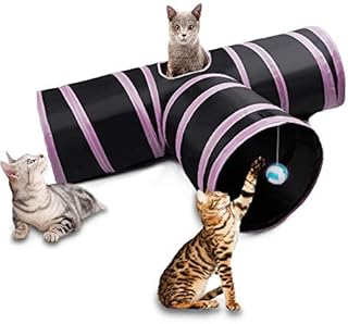 Cat Tunnel Toy - Pet Puppy Tube Play Toy With Peep Hole Collapsible 3-way Interactive Wand and Ball Activity Foldable Tunnel Toy for Kitten, Rabbits, Hamster,Small Dogs