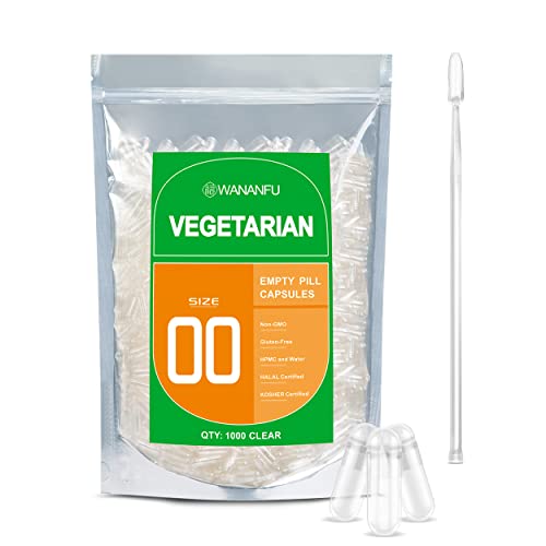 WANANFU Gélules vides végétales taille 00 (1000 unités) avec micro cuillère avec tasseur de poudres, compatibles avec la machine de remplissage de...