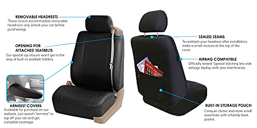 FH Group PU309BLACK102 Black Front PU Leather Seat Cover, Set of 2 (Set Built in Seat Belt Compatible Airbag Ready) by FH GROUP - Image 2