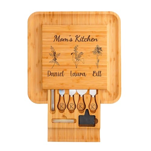 Personalized Charcuterie Cutting Board with Birth Flower Design, Grandma’s Garden