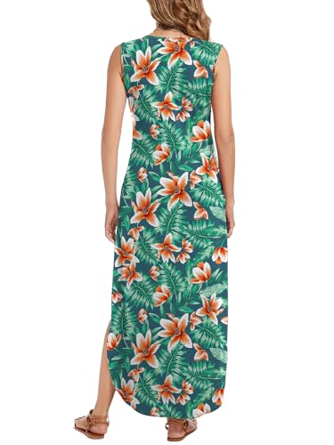 Image of Arolina Maxi Dress for Women Tropical Summer V Neck Sleeveless Split Long Beach Dresses Casual Loose Sundress with Pockets