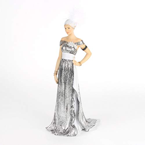 Image of Art Deco 'Charleston' Resin Lady Gunmetal Silver Dress Figurine Ornament 30 cm