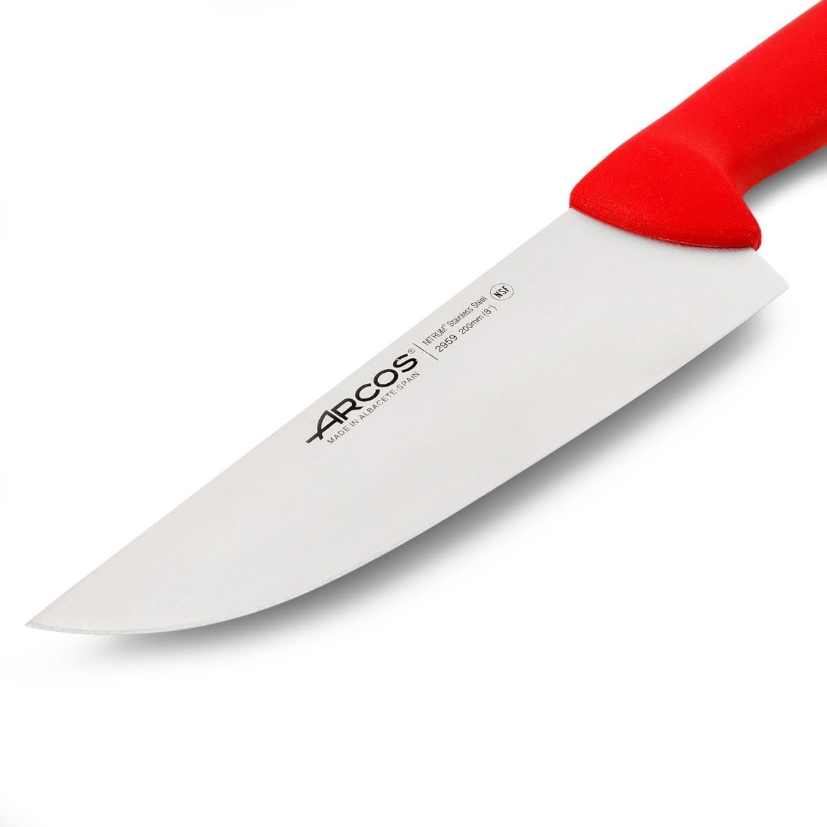 Arcos Butcher Knife 8 Inch Nitrum Stainless Steel and 200 mm blade. Professional Cooking Knife For Cutting Meat, Fish and Vegetables. Ergonomic Polyoxymethylene Handle. Series 2900. Red.