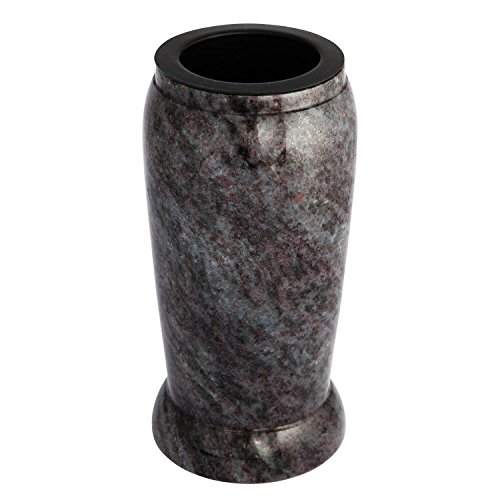 Vase funéraire Monument en granit véritable Orion foncé - Hauteur : 23 cm - Diamètre : 12 cm - Décoration funéraire - Résistant aux intempéries - Vase en granit avec insert en plastique