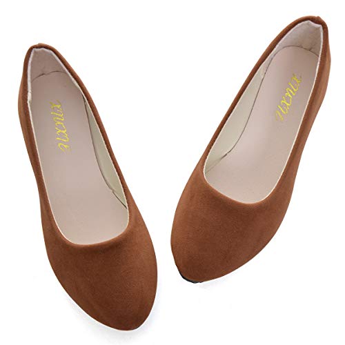 Hee grand Womens Ballet Flats Printed Slip On Round Toe Loafers Flat Shoes Womens Faux Suede Comfortable Closed Toe Driving Flats