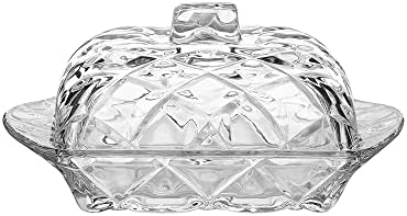 Glass Butter Dish for Countertop, Clear Butter Keeper Holder with Lid and Easy Grip Handle, Traditional Kitchen Accessory Dishwasher Safe
