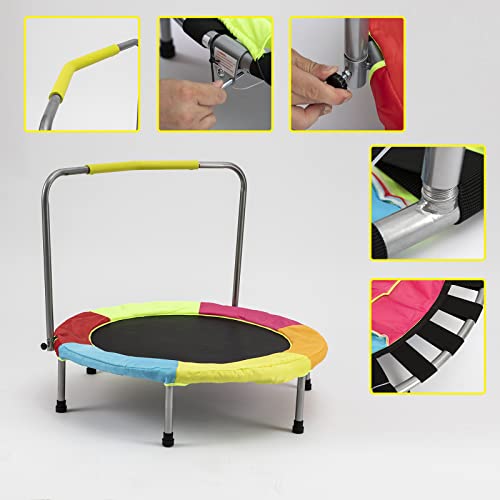 Trampoline For Kids Hlc 37” Toddler Trampoline With Handle Indoor Trampoline For Toddlers Age 2-5 Mini Trampoline Portable 60Kg Max #TOP2