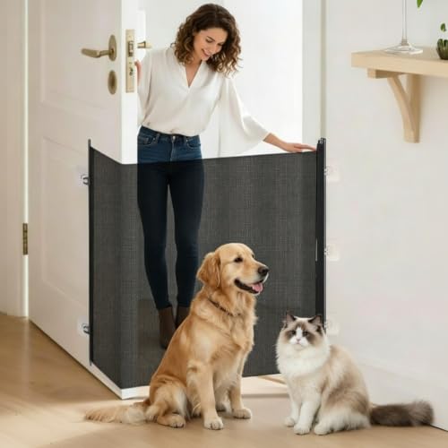 Retractable Dog Gate No Drilling Screen Cat Mesh Gate Door 30x70Inch Large Pets…