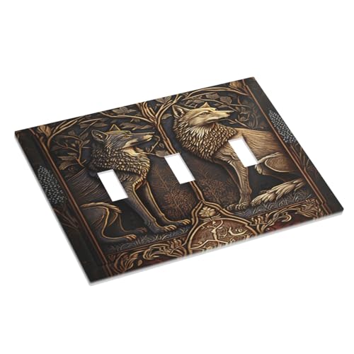 Interrupteur triple loup médiéval plaque murale décorative 3 gang - 4