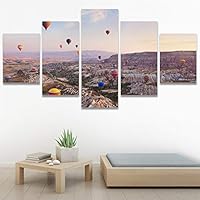 SIGNWIN 5 Panel Canvas Wall Art Modern Art Expressive Hot Air Balloon Minimalist Multicolor Photography Transportation for Home Decorations Ready to Hang - 60