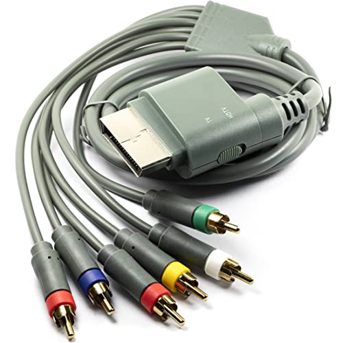 Whiteeeen 1.8M / 6Ft Component Av Cable 2 In 1 Video Cord For Xbox 360 / Xbox 360 Slim Gray cover