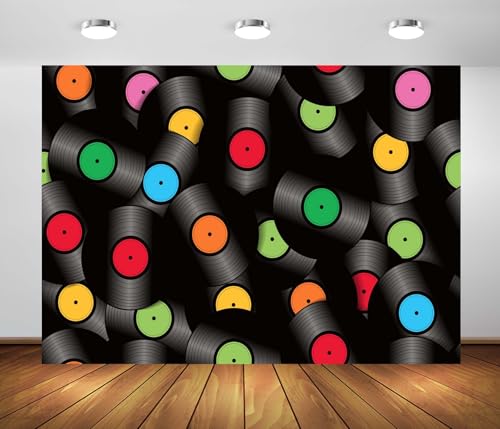 BELECO 7x5ft Fabric Music Record Backdrop Retro 1950s Vinyl Record Rock Roll Concert Disco Dance Background Music Theme Party Decorations Photo Booth Shoot Studio Props Wallpaper